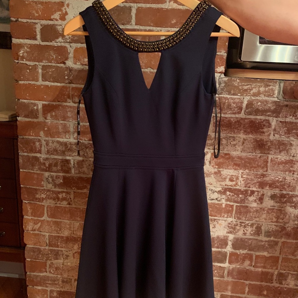 XOXO women’s beaded keyhole open back swing dress